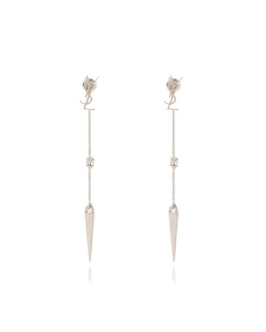 Saint Laurent White Opyum Rhinestone Spike Earrings