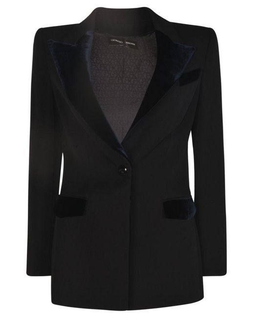Giorgio Armani Black Barathea Single-Breasted Tailored Jacket
