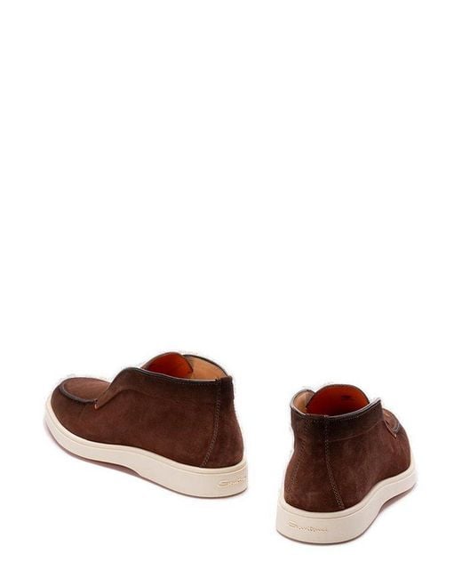 Santoni Brown Desert Round-Toe Slip-On Boots for men
