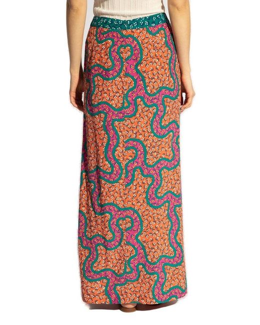 Diane von Furstenberg Orange Latrice All-over Patterned Maxi Skirt