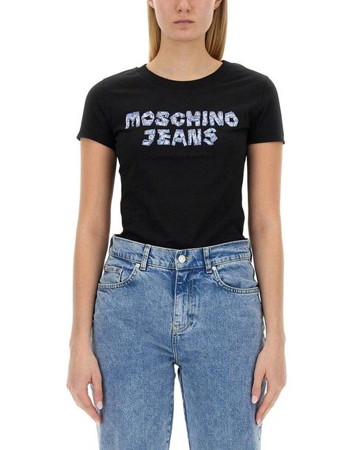 Moschino Black Logo Printed Crewneck T-shirt