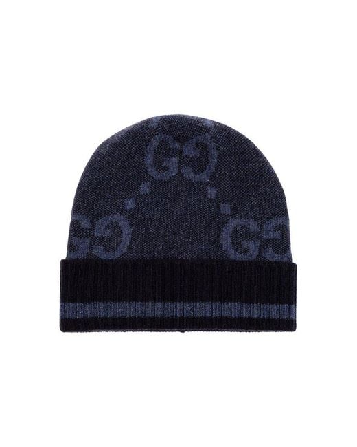 Gucci Blue GG Cashmere Jacquard Hat for men