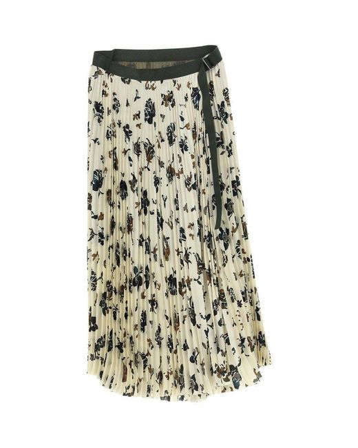 Sacai Flower Print Pleated Skirt | Lyst Canada