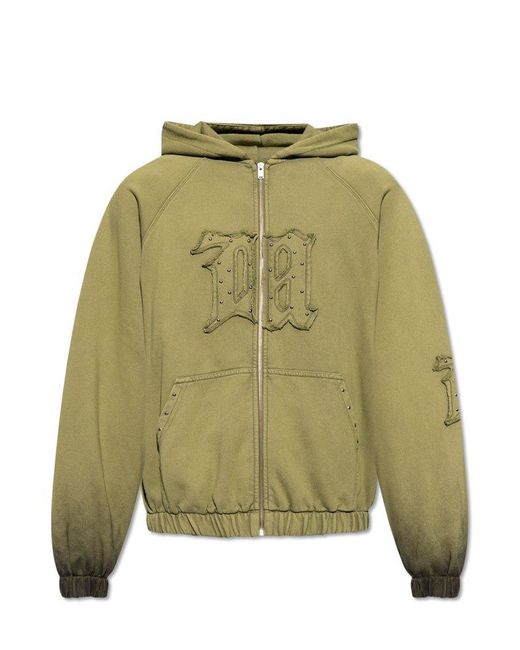 M I S B H V Green Hoodie With Logo, for men