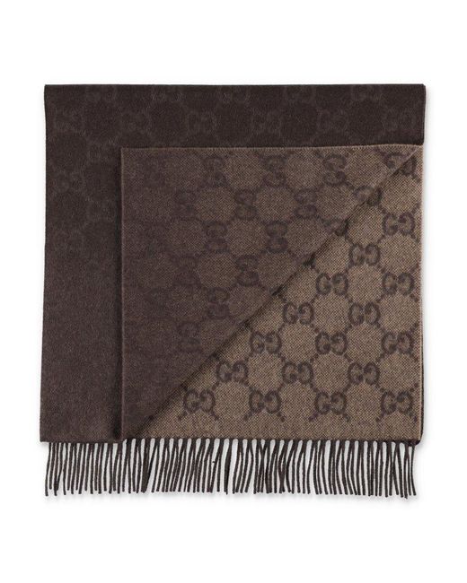 Gucci Brown GG Jacquard Fringed Scarf