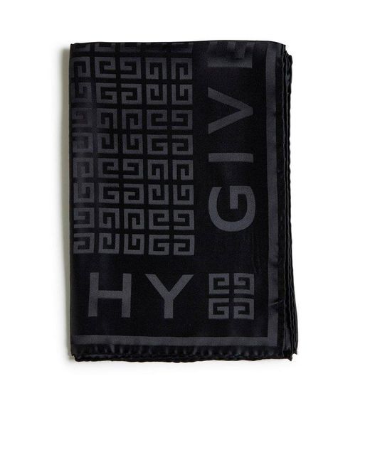 Givenchy Black Logo And 4g Silk Scarf