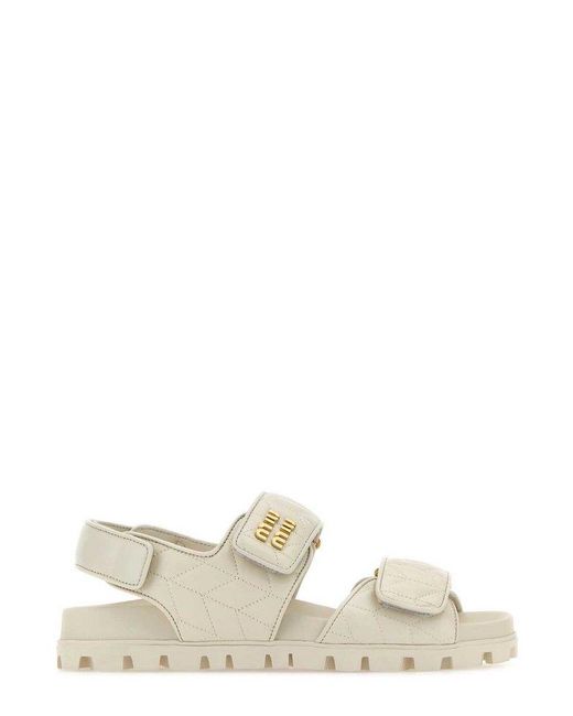 Miu Miu White Logo-lettering Quilted Sandals