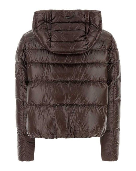 Herno Brown Zip-Up Hooded Puffer Jacket