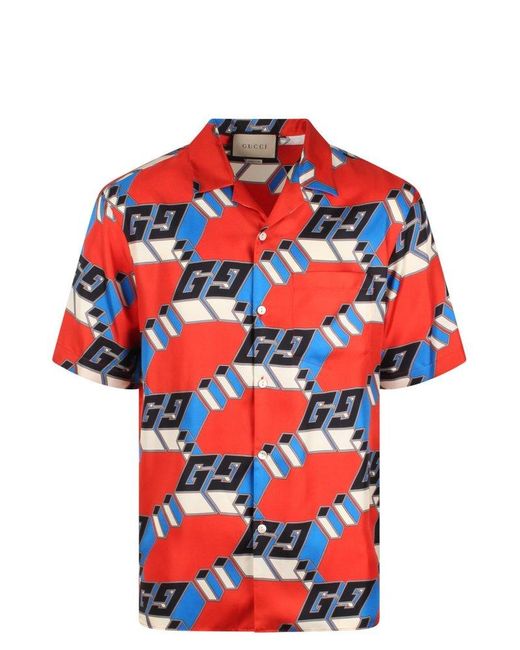 Gucci Red 3d gg Print Silk Shirt for men