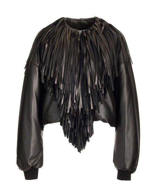 Alaïa Black Fringed Bomber Jacket Jackets