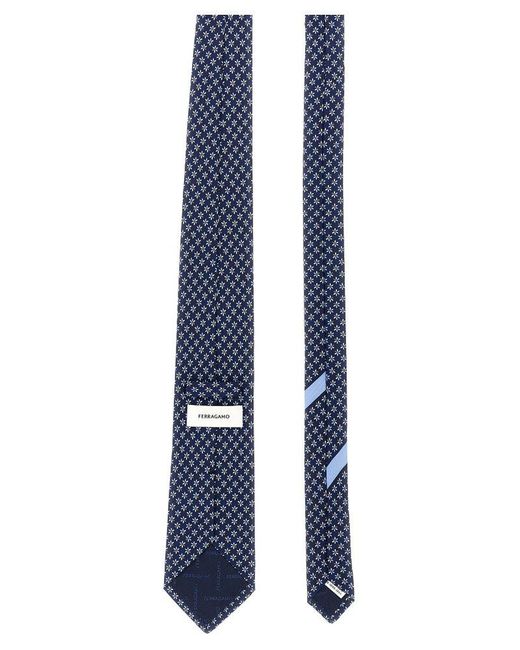 Ferragamo Blue Printed Tie Ties, Papillon for men