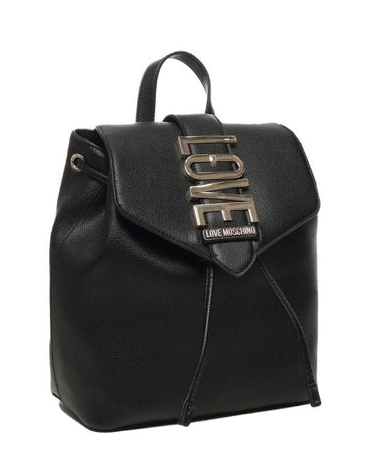 Love Moschino Black Logo Plaque Foldover Top Backpack