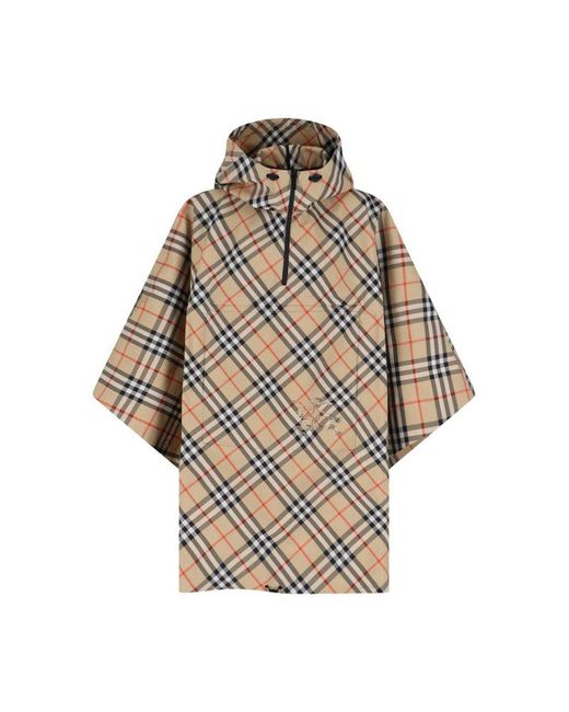 Burberry Natural Checked Hooded Drawstring Cape