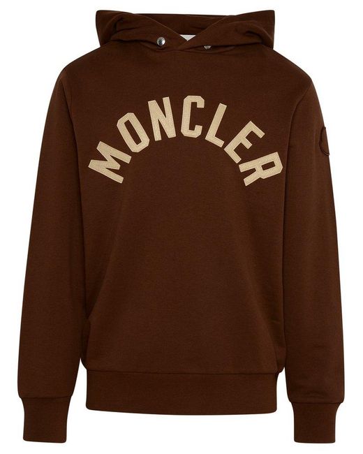 Moncler Brown Logo Printed Long-sleeved Hoodie for men