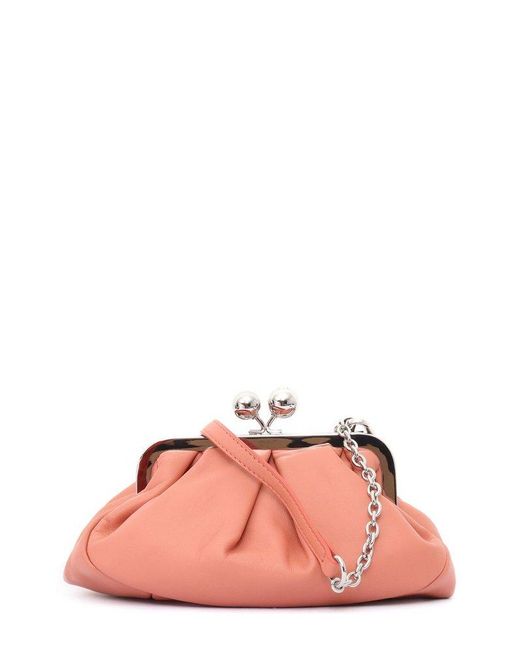 Weekend by Maxmara Pink Logo Detailed Chain-Link Cluth Bag