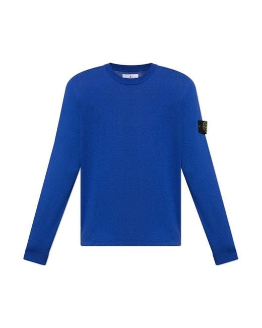 Stone Island Blue Sweater With Logo Patch for men