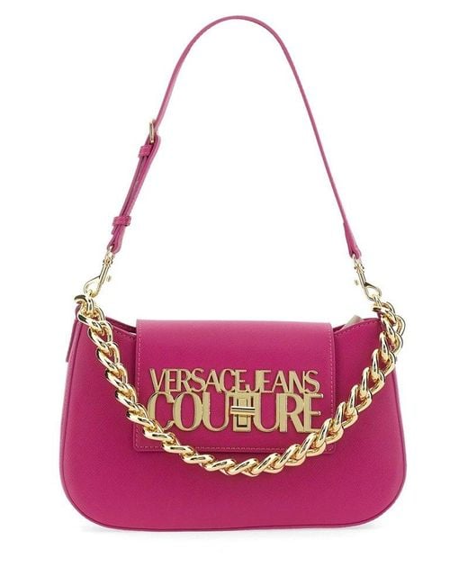 Versace Pink Logo-lettering Chain-strap Flap Shoulder Bag