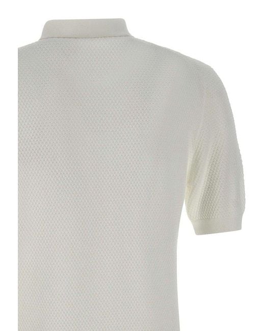 Gran Sasso White Ribbed Trim Polo Shirt for men