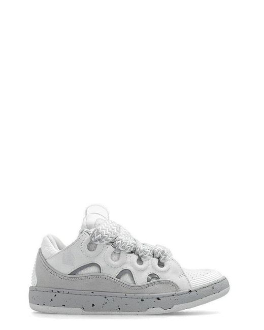 Lanvin White Curb Leather And Mesh Low-top Trainers