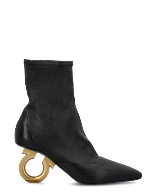Ferragamo Black Elina Sculpted-heeled Ankle Boots