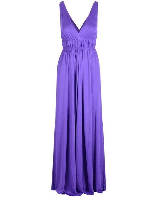 P.A.R.O.S.H. Purple V-neck Sleeveless Maxi Dress