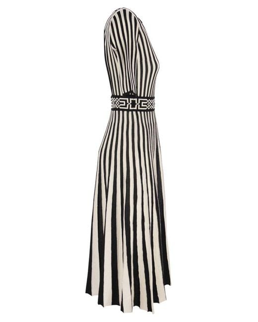 Elisabetta Franchi Black Midi Dress With Two-tone Pleated Skirt