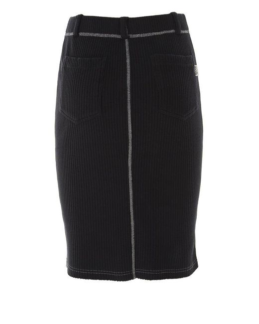 Moschino Black Front Slit Ribbed Knit Skirt