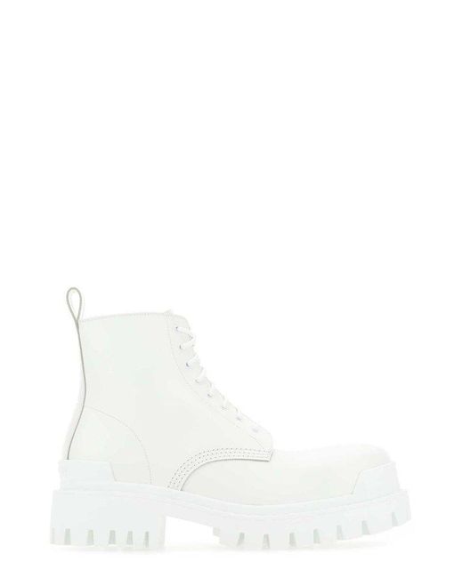 Balenciaga White Strike Lace-up Boots for men