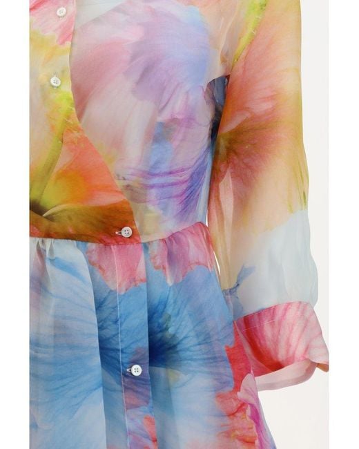 Sara Roka White Elenat Floral-printed Flared Maxi Dress