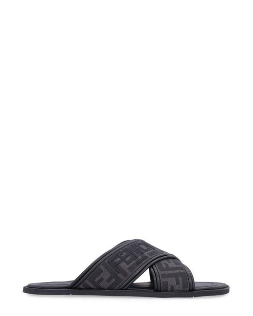 Fendi Ff Logo Detail Crossed Slides in Black for Men | Lyst