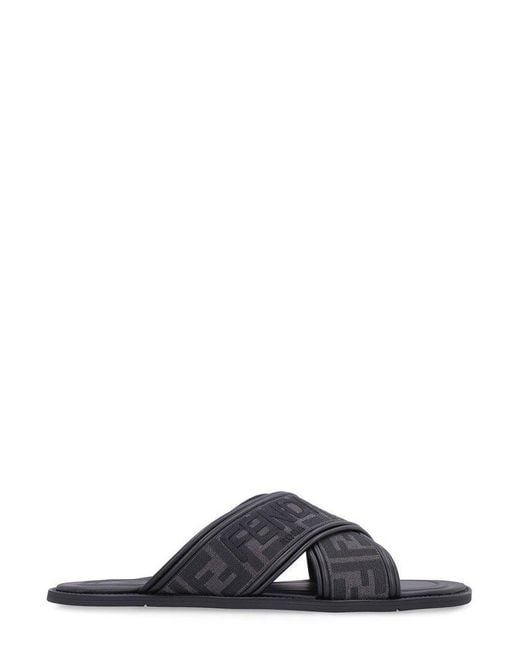 Fendi Black Ff Logo Detail Crossed Slides for men