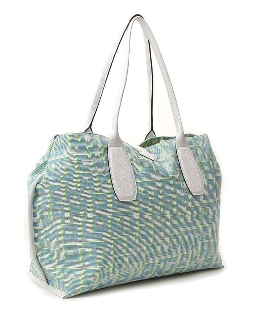 Longchamp Blue Logo Jacquard Maxi Shopping Bag