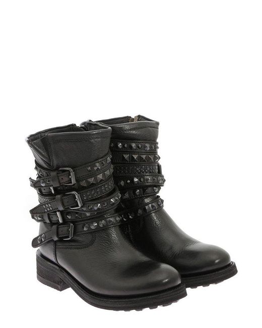 Ash Black Buckle Detailed Boots