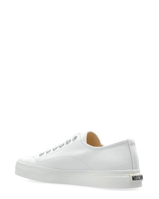 Moschino White Square-Toe Low-Top Sneakers