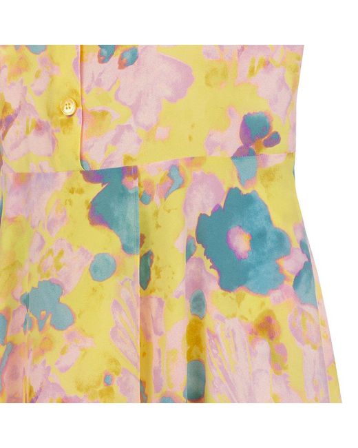 Stella McCartney Yellow Asymmetric-hem Floral Printed Scarf-neckline Dress