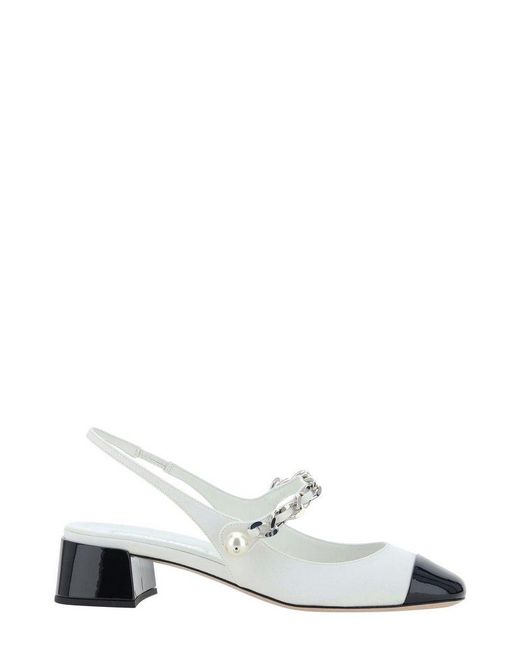Miu Miu Two-toned Chain-linked Detailed Slingback Pumps in White | Lyst