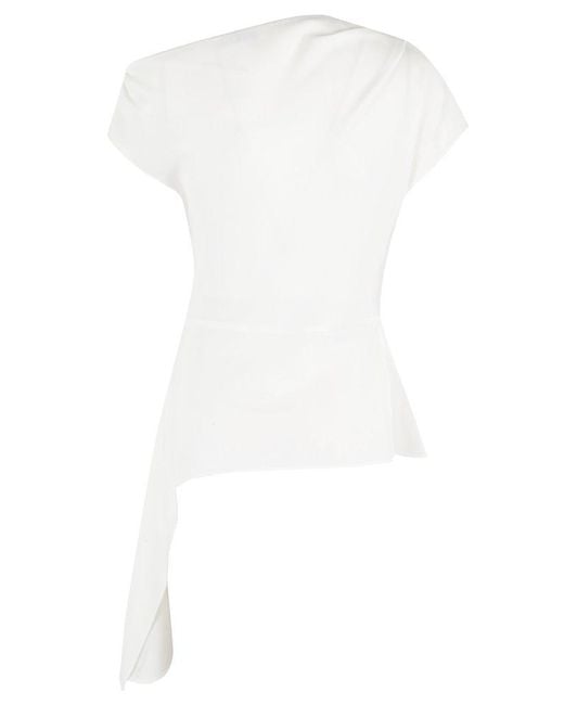 Jonathan Simkhai White Draped Crepe Top With Asymmetrical Neckline