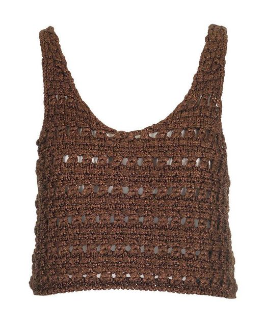 Alanui Brown Viscose Knit Cropped Top Knitwear