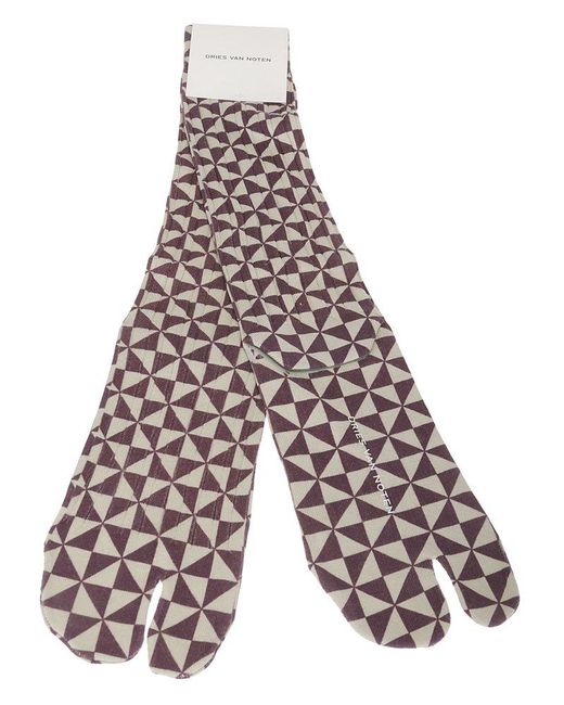 Dries Van Noten White Geometric-printed Knitted Tabi Socks