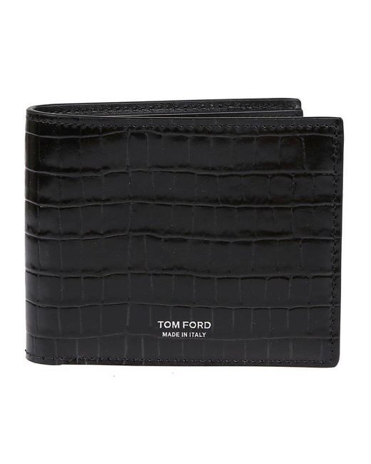 Tom Ford Black Logo Printed Embossed Bifold Wallet for men