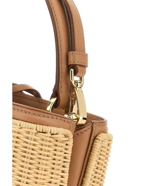 Prada Natural Two-Tone Wicker And Leather Bucket Bag