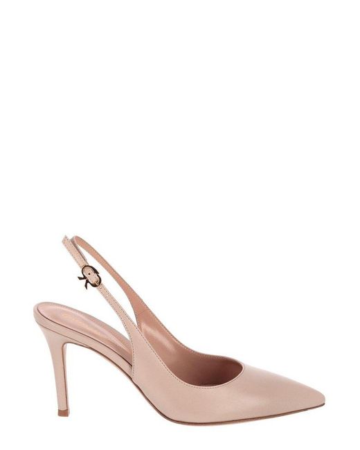 Gianvito Rossi Pink Ribbon Pointed Toe Slingback Pumps