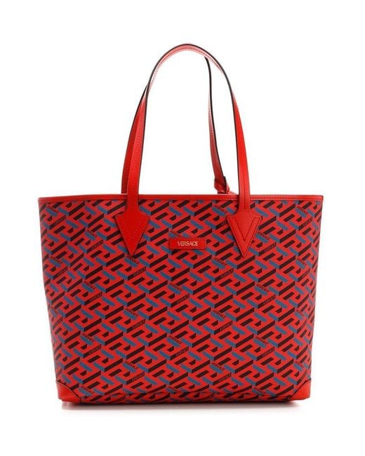 Versace Red La Greca Signature Tote Bag