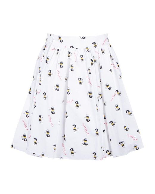 Karl Lagerfeld White X Disney Allover Logo Printed Mini Skirt