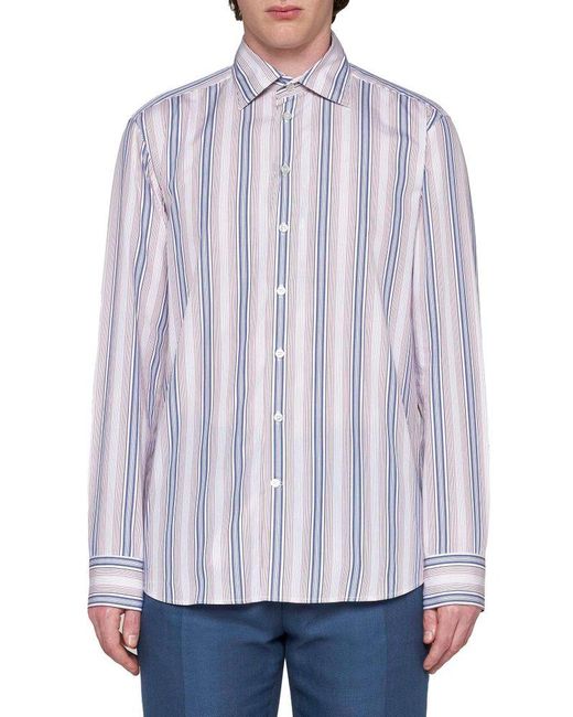 Etro Blue Striped Print Cotton Shirt for men