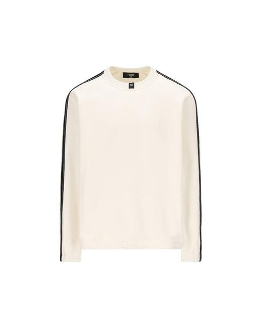 Fendi Natural Striped-detail Crewneck Sweatshirt for men