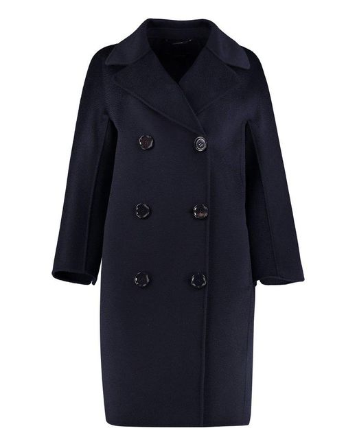 Max Mara Wool Anita Double Breasted Coat In Navy Blue Lyst
