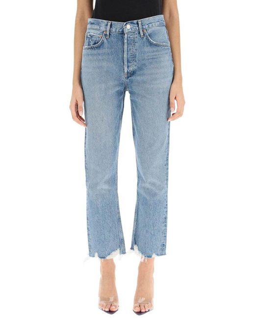 Agolde Blue Riley Cropped Straight Leg Jeans