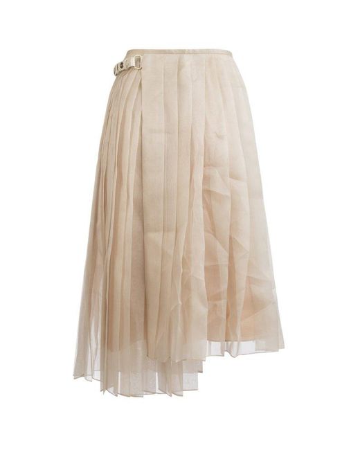Fendi Natural Asymmetric Hem Pleated Skirt