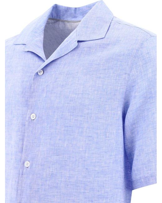 Brunello Cucinelli Blue Chambray Linen Shirt for men